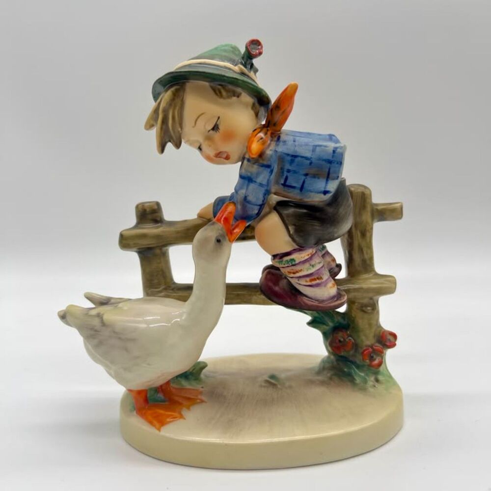 Goebel West Germany Hummel Figurine Barnyard Hero Boy on Fence with Goose 1948